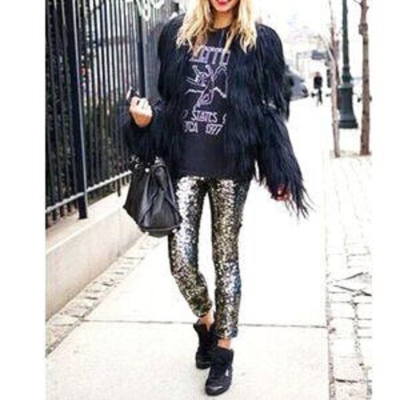 💥SHOWSTOPPER💥Nasty Gal Boogie Nights Sequin Leggings in Silver